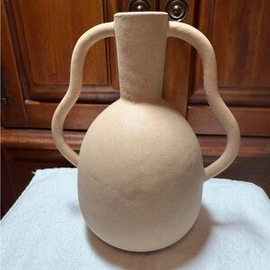 8” beige terracotta jug vase with a textured finish